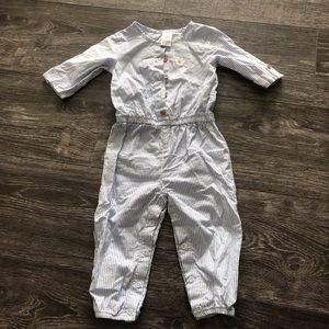 Seersucker blue and white jumpsuit